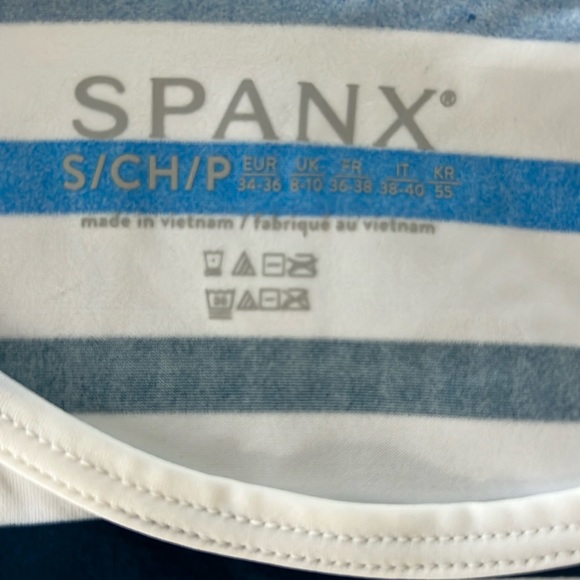 NEW SPANX Ocean Stripe Coastal Blue SMALL Swim Sun Rash Protection Shirt UPF 50+ - Picture 3 of 7